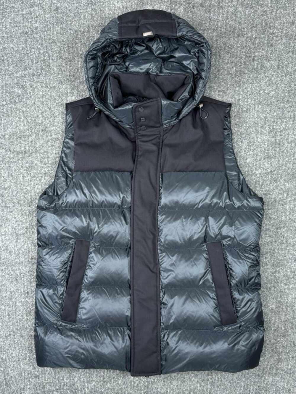 Herno Hooded Goose Down Wool Vest Black/Gray Size Mens 50 IT (Large)